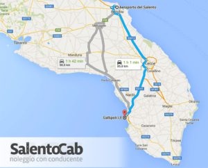 Distanza tra aeroporto di Brindisi e Gallipoli e tempo di percorrenza