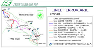 mappa ferroviaria e dei bus nel salento